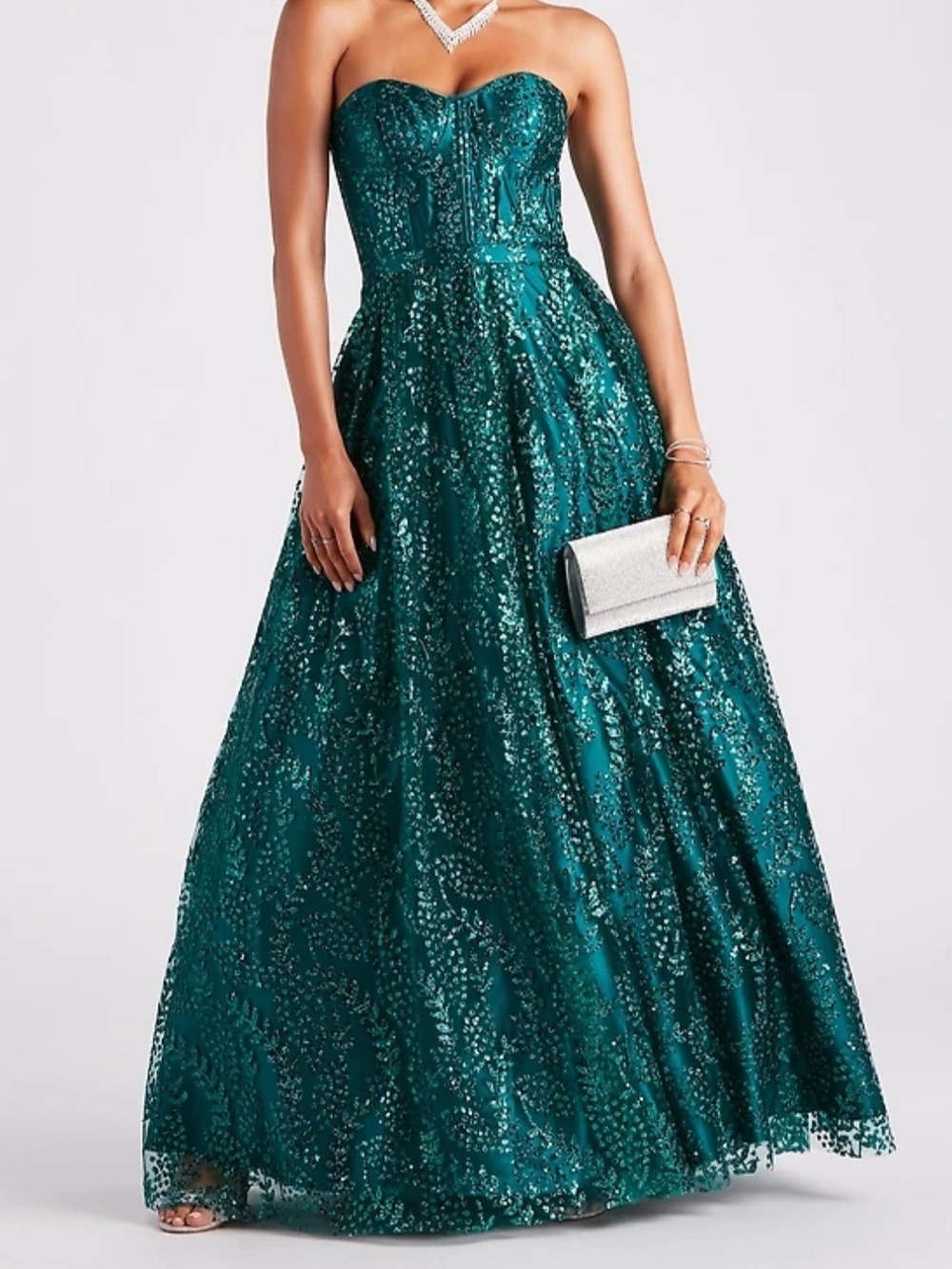 Blondie Teal Strapless Sequin Ball Gown